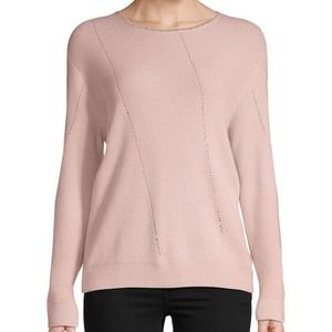 St John 100% Cashmere Embellished Sweater Crewneck Light Baby Pink Size Large L